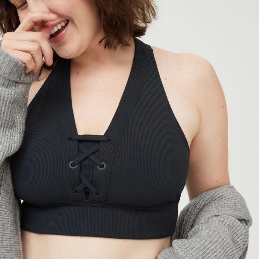 Offline by aerie Stretch Extensible Medium Support Ribbed Lace-up Sports Bra